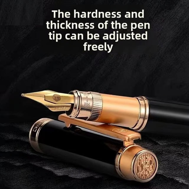 Hero 1086 Bright Black Gold Iridium Pen, Gift Box Business Office Calligraphy Practice