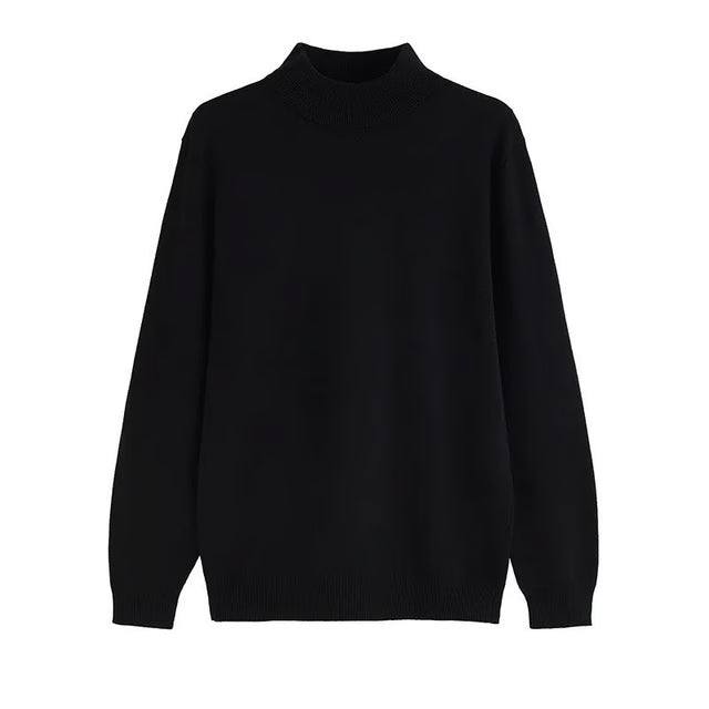 Men's Sweater, Half Polo Turtle Neck, Loose Fit Knit Top, Autumn Winter Base Layer