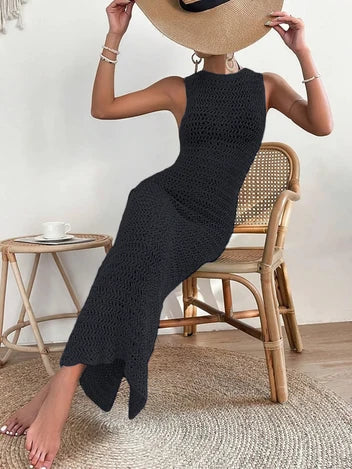 Sleeveless Knit Dress with Hollow Out Detail and Elegant A Line Fit