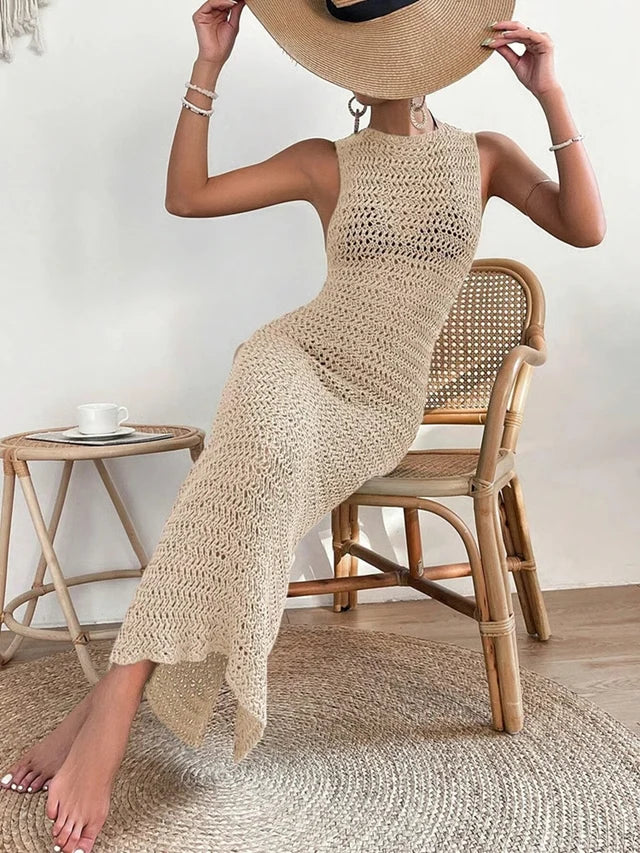 Sleeveless Knit Dress with Hollow Out Detail and Elegant A Line Fit