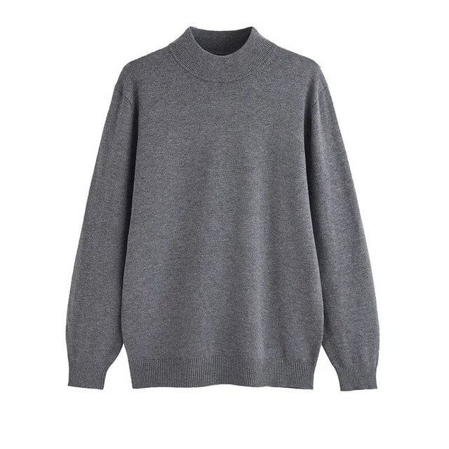 Men's Sweater, Half Polo Turtle Neck, Loose Fit Knit Top, Autumn Winter Base Layer