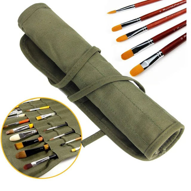 Twenty Two Slot Canvas Paint Brush Roll for Artists and Calligraphers