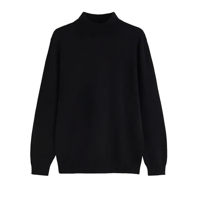 Men's Sweater, Half Polo Turtle Neck, Loose Fit Knit Top, Autumn Winter Base Layer